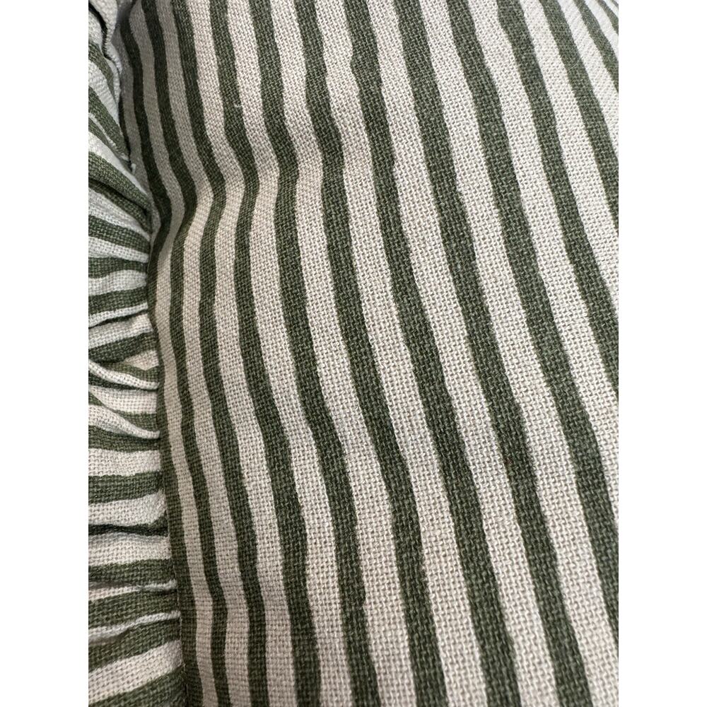 New Cottage Farmhouse Vintage Olive Green Stripe Ruffle Lumbar Accent Pillow - Picture 12 of 13
